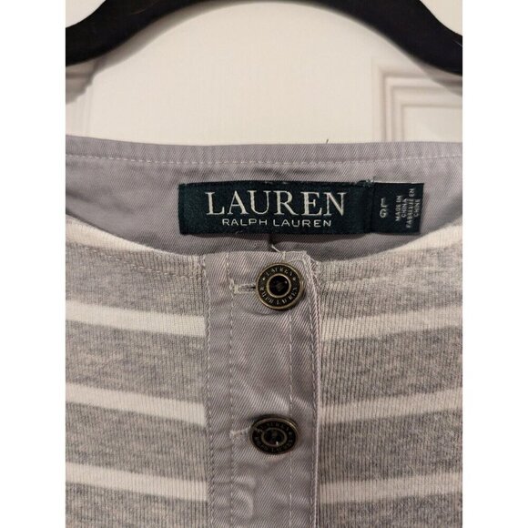 Lauren Ralph Lauren Women's Grey & White Striped 3/4 Sleeve Shirt Large - Picture 3 of 5